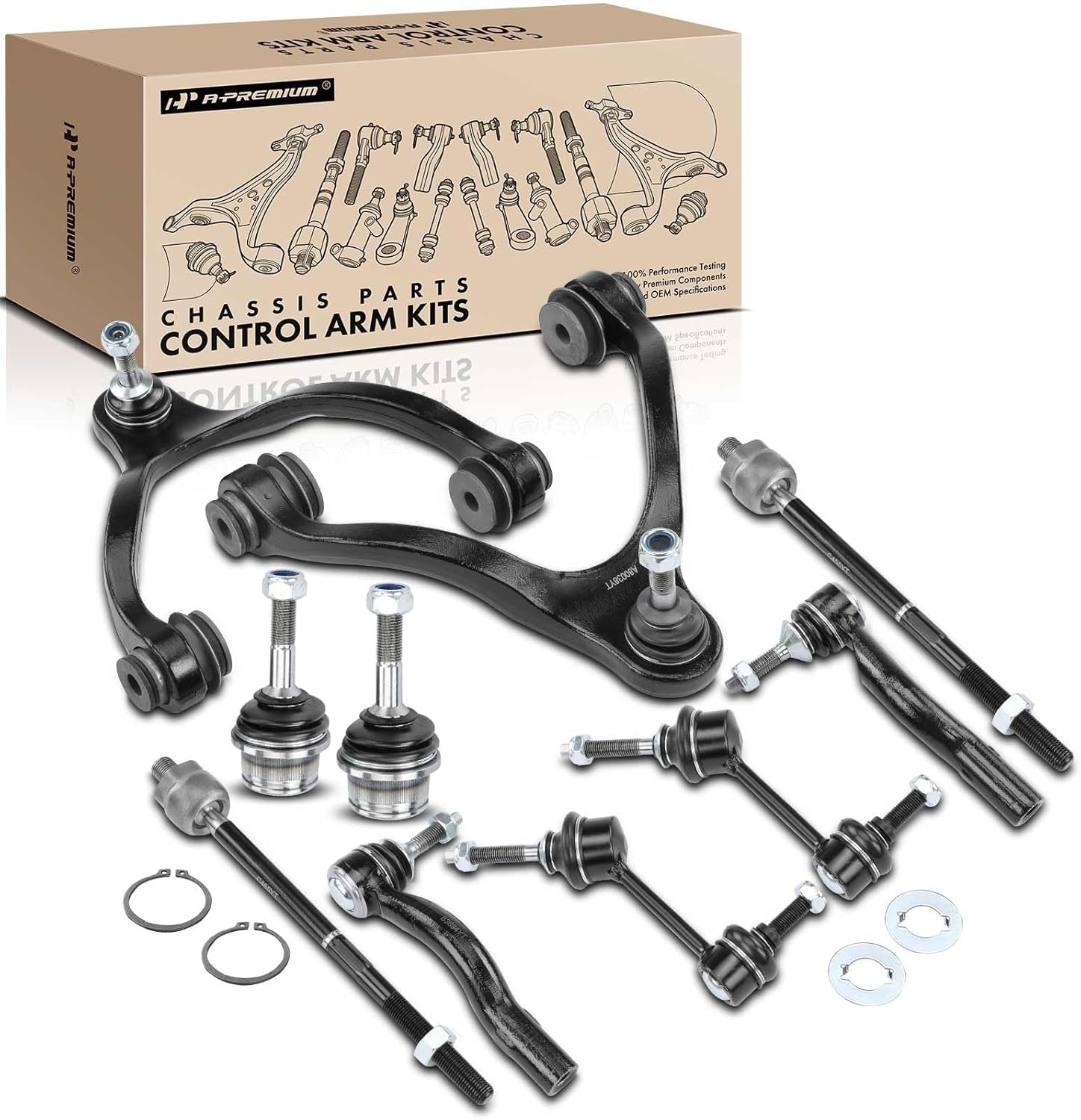 A-Premium Set of 10, Upper Control Arm, Sway Bar Link, Lower Ball Joint, Inner Outer Tie Rod End, Compatible with Ford & Lincoln & Mercury - 03-11 - Crown Victoria Town Car Grand Marquis Marauder