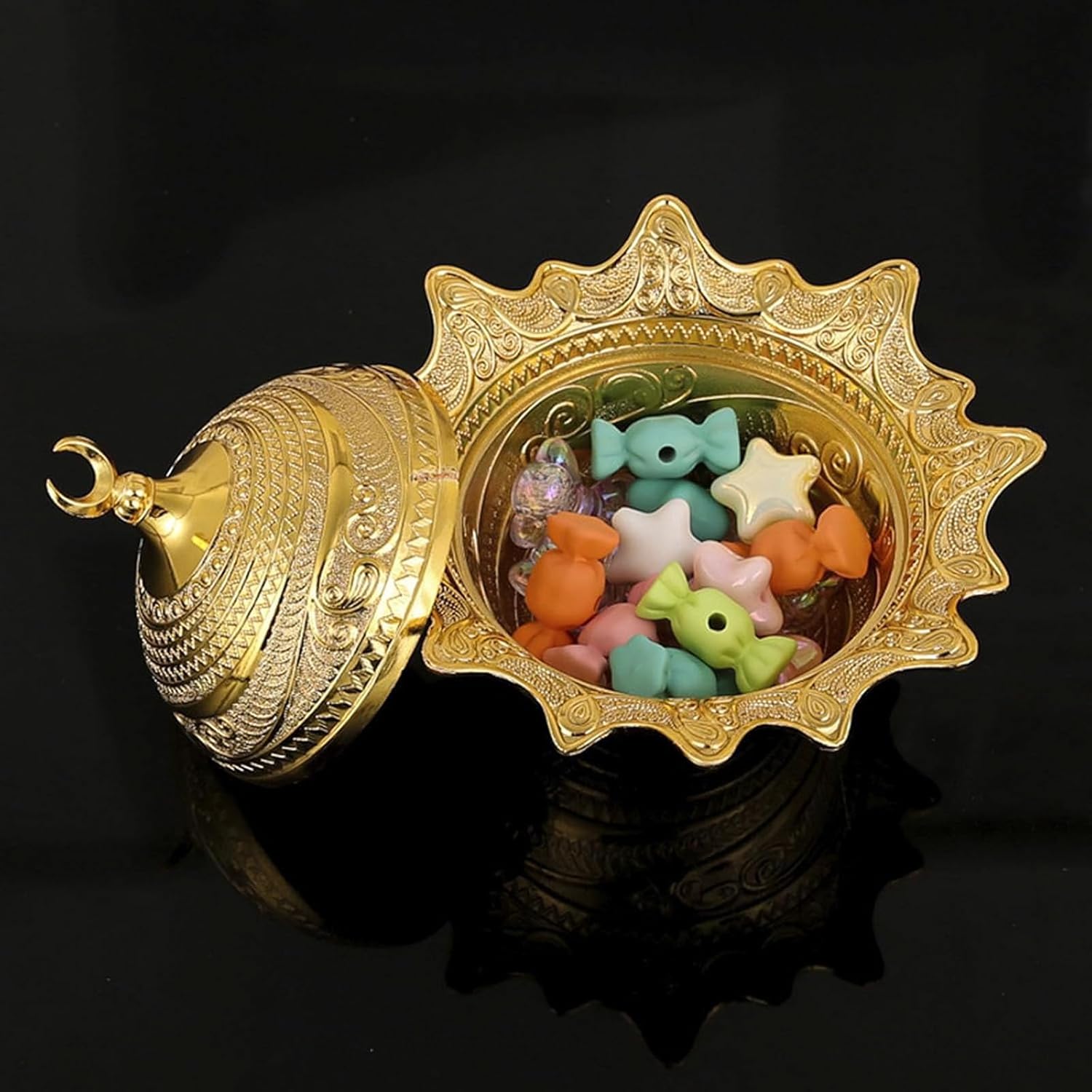 Gold Candy Bowl Turkish Candy Serving Bowl with Lid Sugar Chocolate Candy Bowl Multi Purpose Metal Decorative Bowl for Weddings, Parties, Events, Restaurants, Home Decor (Large)