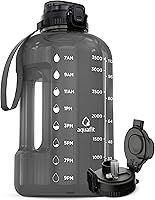 AQUAFIT 128oz 1 Gallon Motivational Water Bottle with Time Markers, Straw & Chug 2-in-1 Lid, BPA-Free Gym Jug - Gray