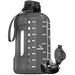 AQUAFIT 1 Gallon Water Bottle with Time Marker - Straw & Chug Lid - BPA Free Gym Water Bottle with Straw - Big Gallon Jug (Charcoal, 128 oz - 2in1 Lid)