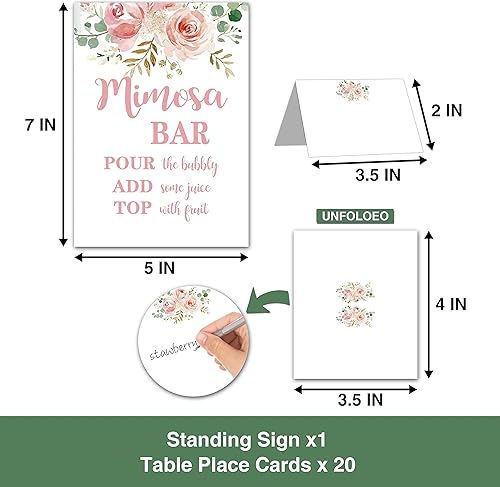 Miniatura 2 de Mimosa - Kit de suministros de bar, letrero floral de mimosa, elegante tarjeta de mesa rosa rubor, despedida de soltera, fiesta de cumpleaños, bar