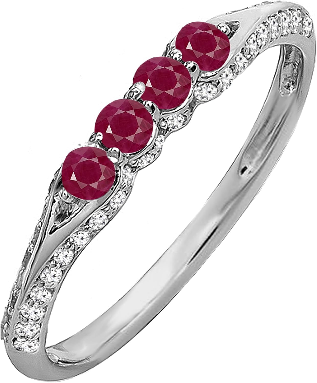 Dazzlingrock Collection Round Ruby & White Diamond Anniversary Wedding Band Stackable Ring for Women in Solid Gold