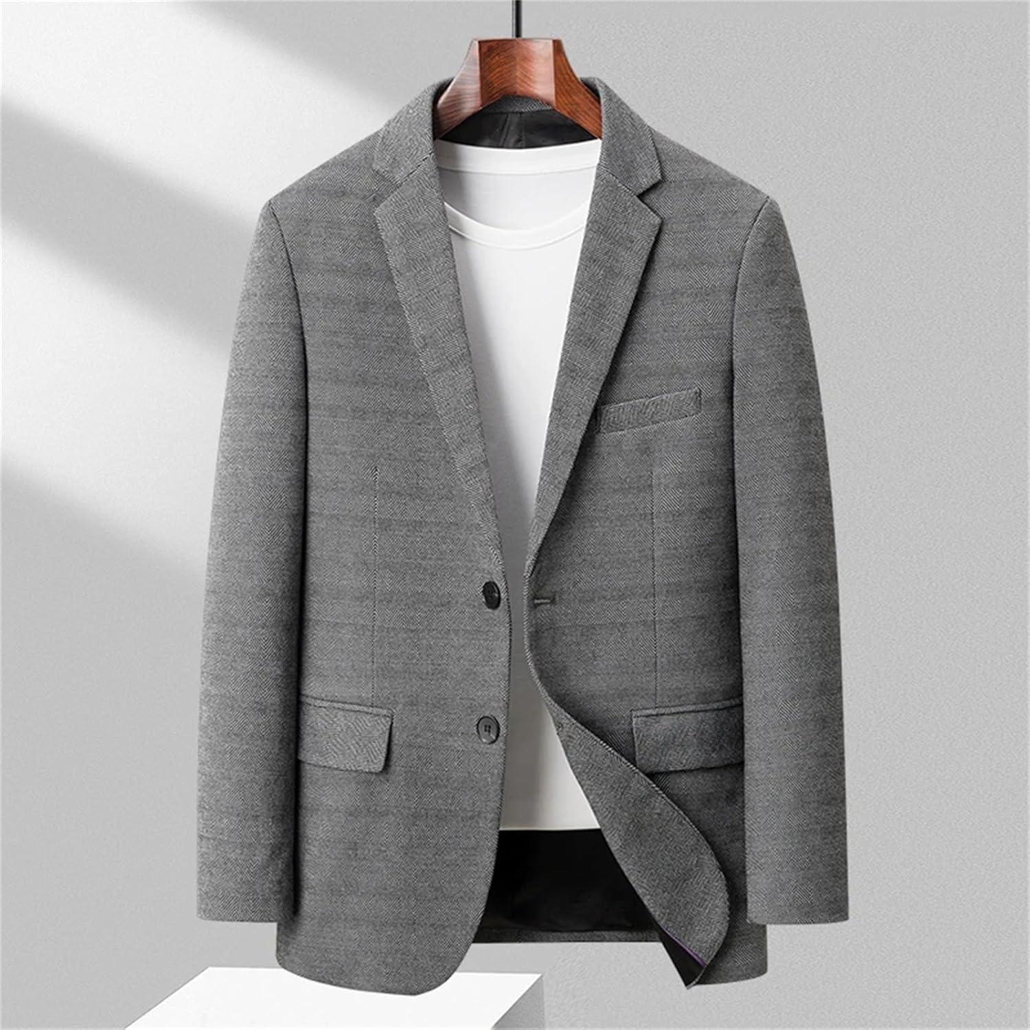 Mens Versatile Light Matte Smooth Fabric Suit Jacket Middle-Aged Long sleeves Single Breasted Coats