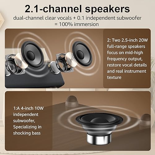 Miniatura 5 de Tocadiscos de alta fidelidad con sistema de sonido de 2.1 canales, subwoofer integrado para graves mejorados, reproductor de discos de vinilo con