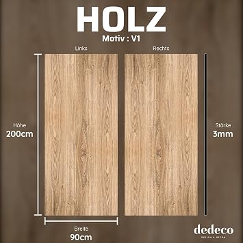 Dedeco 2x Premium Bad Duschrückwand mit Motiv: Holz V1 90x200cm wasserfest hochwertig fugenlose Wandverkleidung aus 3mm-Alu-Verbundplatte Fliesenersatz ohne Bohren Made in Germany