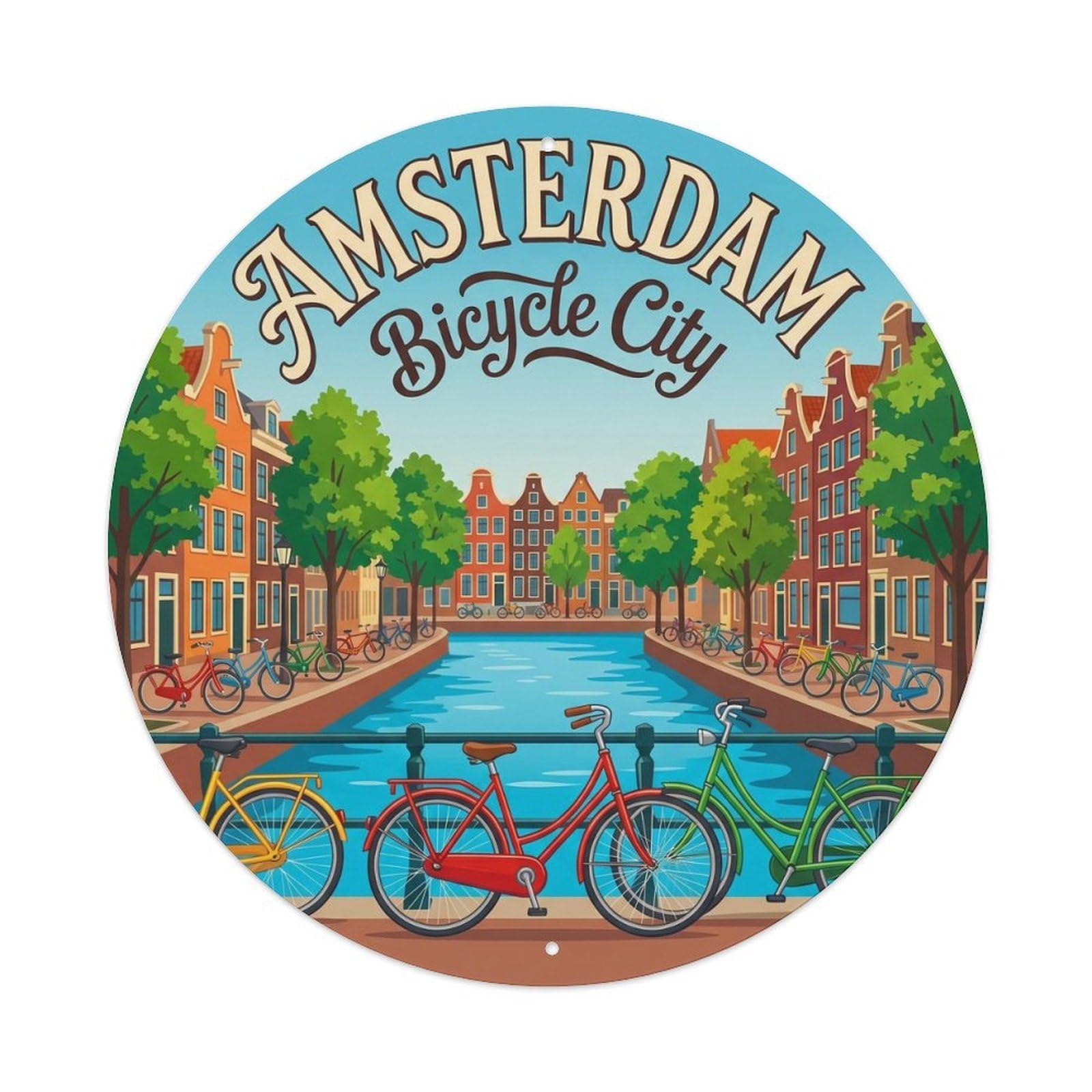 Vintage Travel Amsterdam Bicycle Dutch Metal Tin Sign Plaque