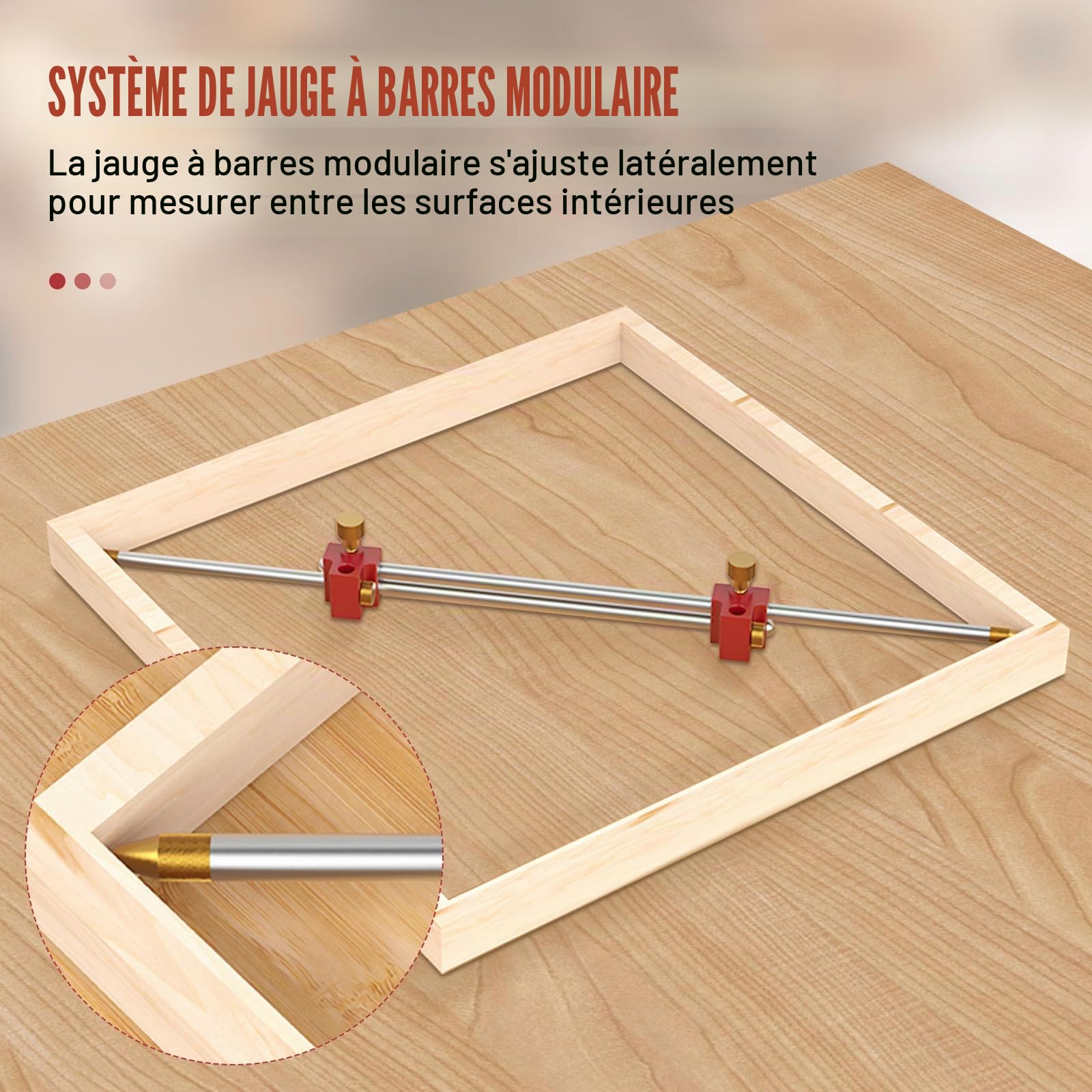 Règle circulaire de traçage du bois, 3 en 1 barre modulaire de jauge de barre, outil de dessin, outil de positionnement pour les mesures intérieures et extérieures