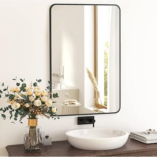 ENJOYBASICS 36"x24" Black Bathroom Vanity Mirror Made of Tempered Glass, Aluminum Alloy Brushed Framed Wall Mirror, Anti-Rust, Large Mirror for Over Sink, Bedroom, Entryway (Horizontal/Vertical)