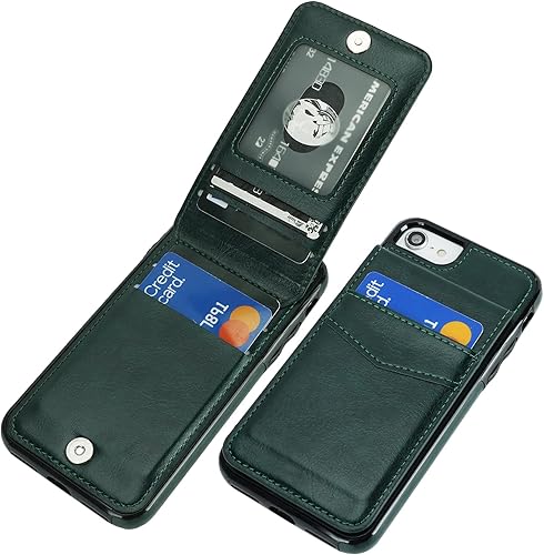KIHUWEY Funda tipo cartera para iPhone SE iPhone 78 con tarjetero de crédito, cierre magnético de cuero de primera calidad, resistente función