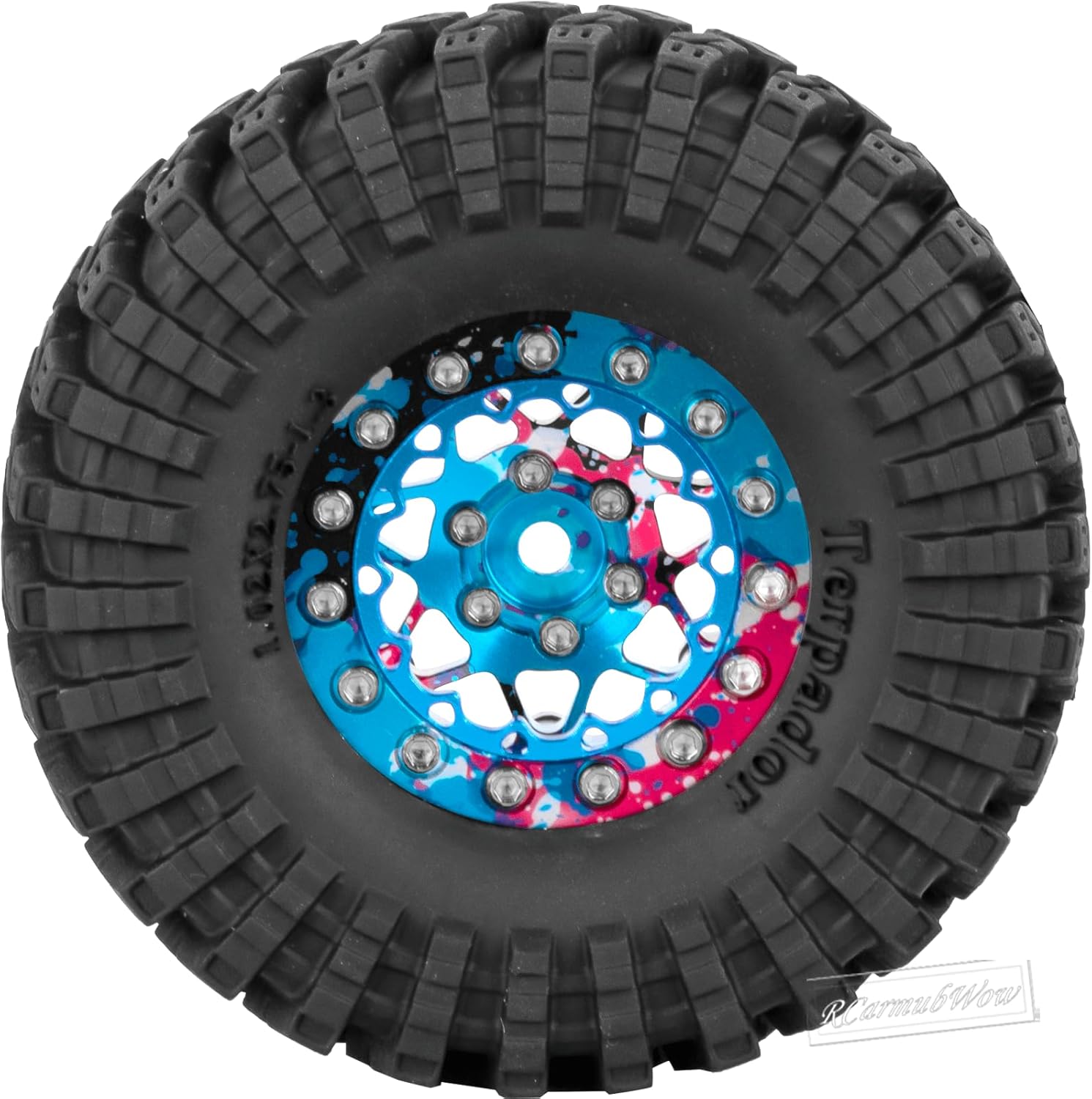 1.3 Beadlock Tire Set for 1/18 Trx4m,1/24 SCX24 FCX24 RC Crawler Car,1.3 Beadlock Wheels and Tires,Alloy Aluminium Wheels w/Swamp Claw Mud Terrain Rubber Tires,Rainbow