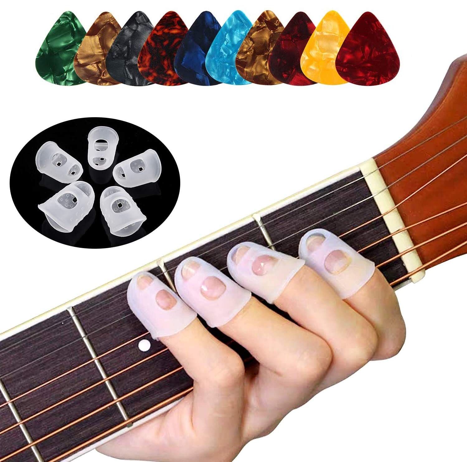 Lot de 40 protège-doigts en silicone et 10 médiators pour guitare