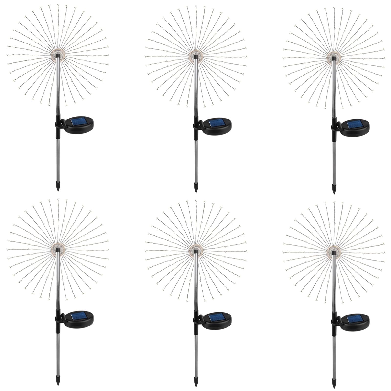 6 sztuk lamp solarnych do trawnika, dmuchawca, miedzianego drutu, lampki dekoracyjne na zewnątrz, wodoodporne solarne fajerwerki, słup ze stali nierdzewnej, dwa tryby, 150 diod LED, 4 kolory