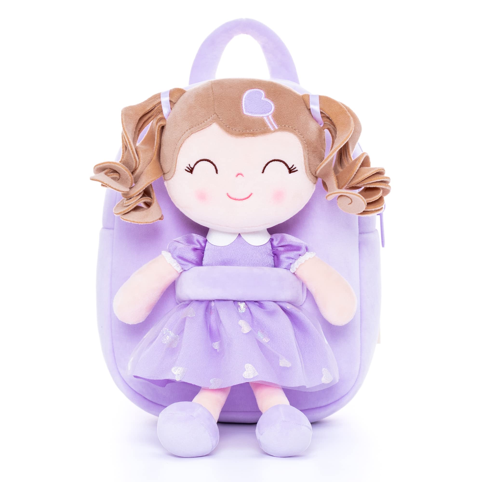 Gloveleya Back to School Gifts for Girls Toddler Backpack Baby Girls Gift Plush Bag Diaper Bag with Spring Girl Doll Curly Hair Girl Toys with Love Purple