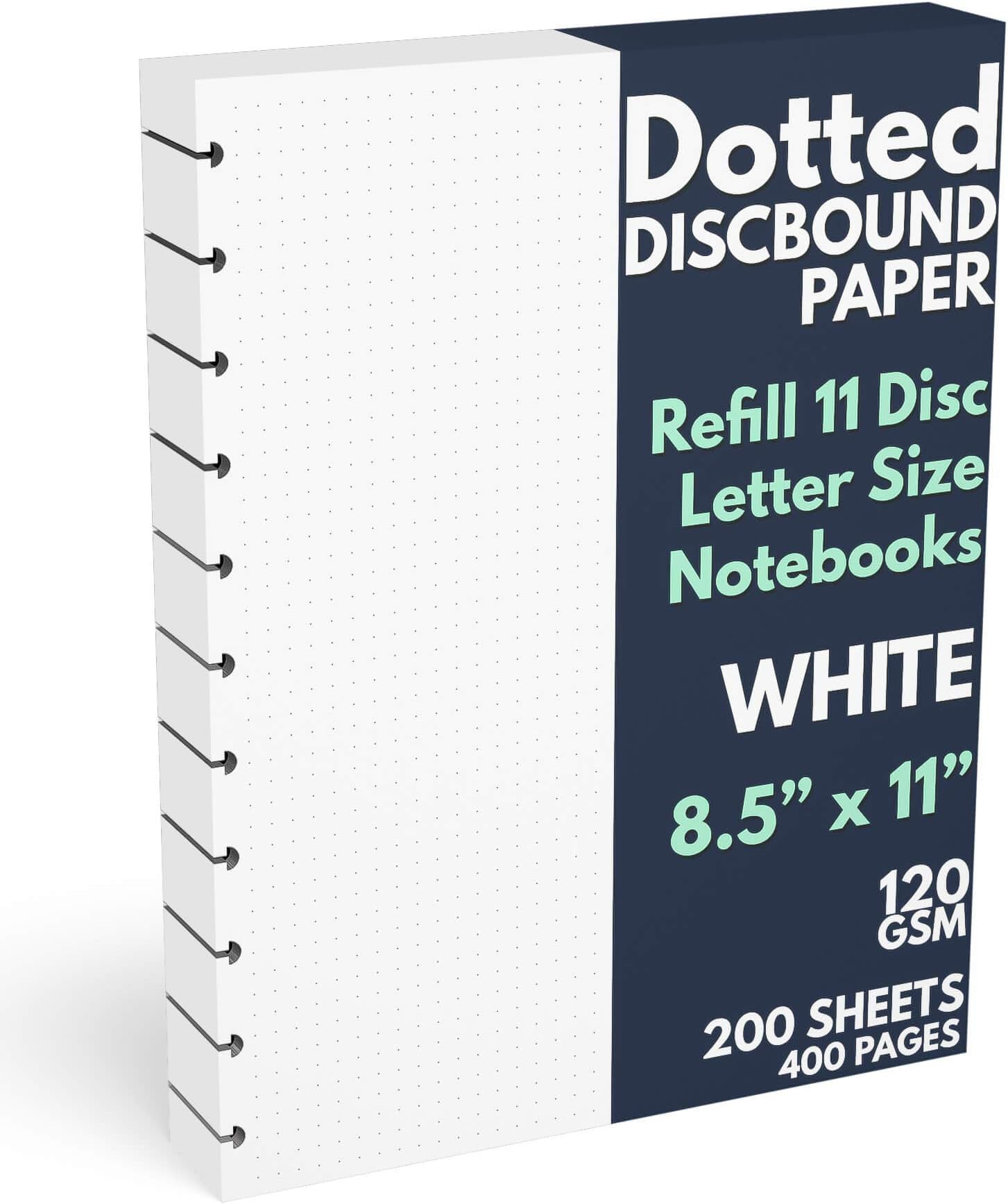 Discbound Letter Size Extra Thick Dot Grid Paper Refill, 200 Sheets (400 Pages), 8.5 in. x 11 in., 120 GSM, 11 Disc Notebooks