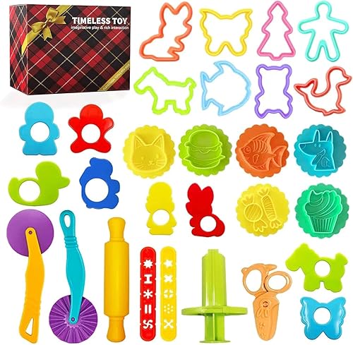 Juego de herramientas de masa para niños, accesorios de juguetes de masa de juego con sellos, cortador de tijeras, rodillo de rodillo y caja de