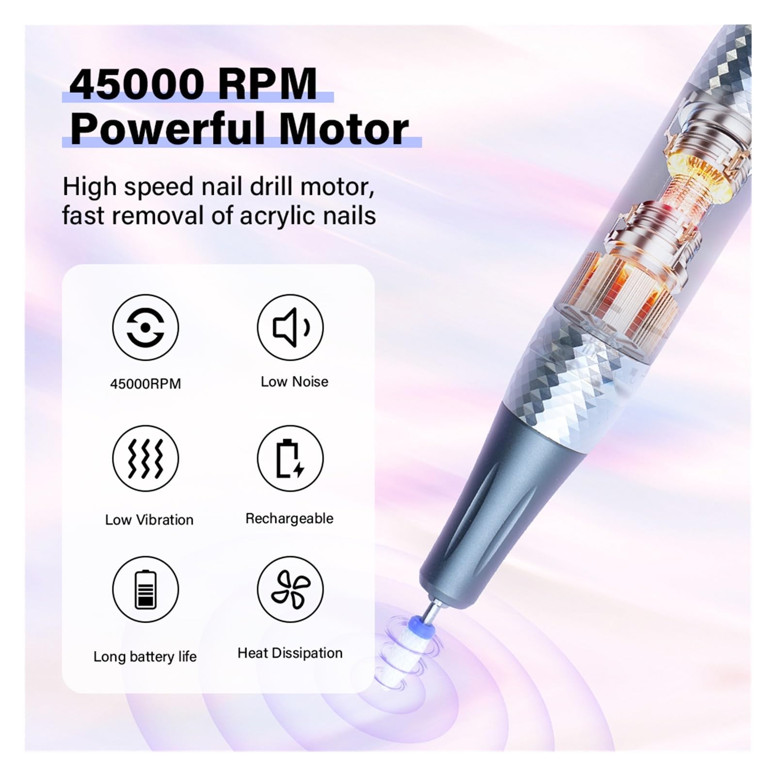 Lima per Unghie Professionale per levigatrice elettrica per Unghie da 45000 Giri/min per Gel per Manicure Acrilico Art