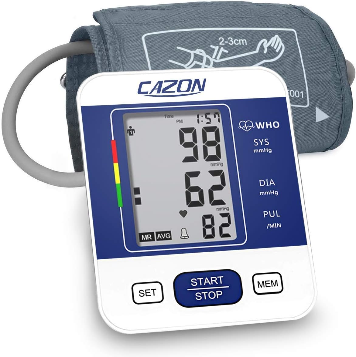 CAZON Blood Pressure Monitor Upper Arm Digital BP Machine for Home Use & Pulse Rate Detection Meter with Cuff 22-32cm 2×99 Sets Memory LCD Display