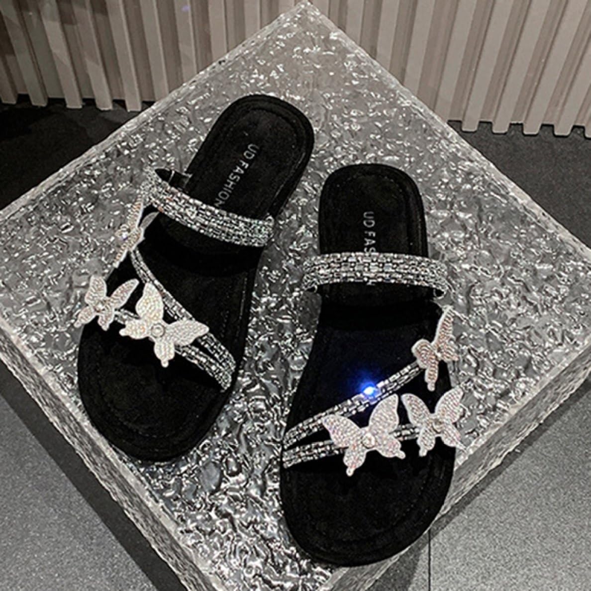 [IJGE] サンダル レディース フラット ぺたんこ つっかけ 軽い ラインストーン キラキラ 美脚 ビーチサンダル 履きやすい