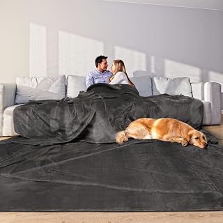 Edenleaf Oversized 120x120 Inch Giant Flannel Blanket - Extra Large Soft Family Blanket for Bed, Sofa, Camping, Picnics - Dark Grey