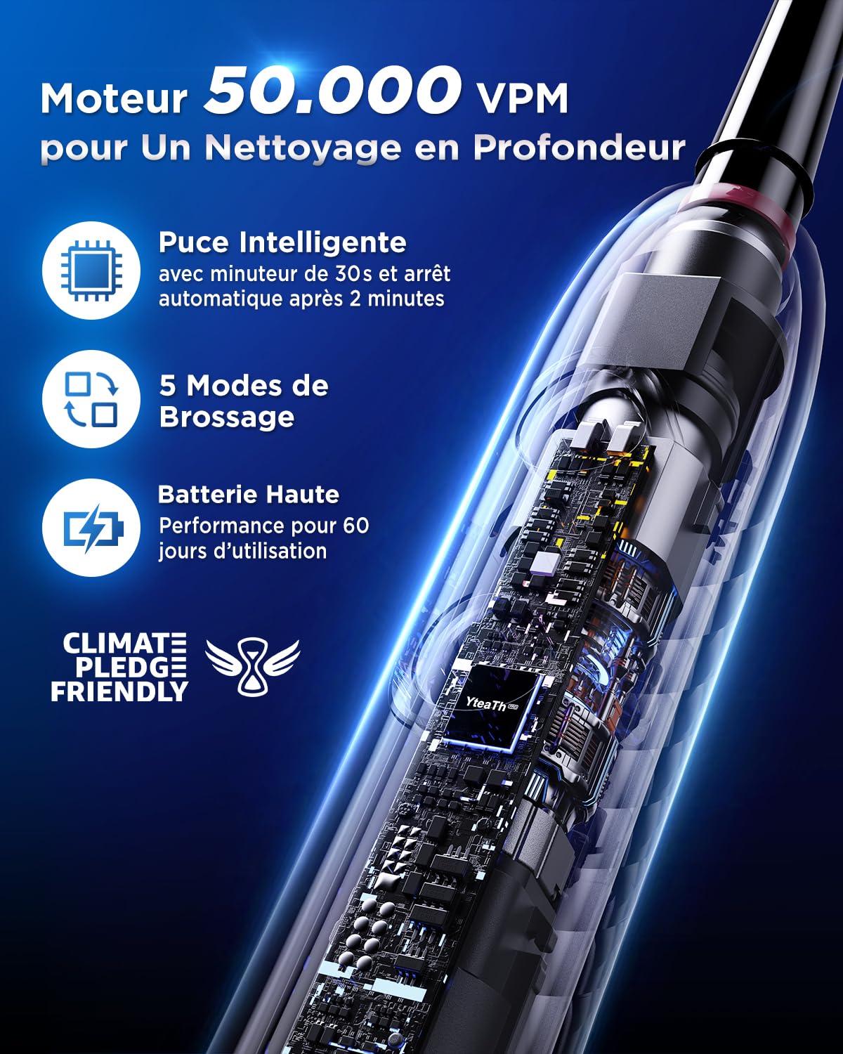 YTEATH PRO Brosse À Dent Électrique Rotatives pour Adultes - Brosses À Dents Rotatives avec 3 Intensités 5 Modes, 8 Têtes, Étanche IPX7, Brosse A Dent Electrique de Voyage, Noir Profond