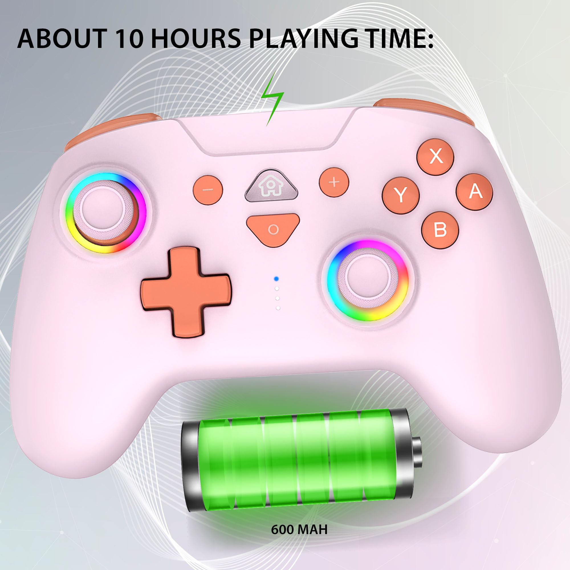 Subsonic - Manette sans Fil pour Switch 2 / Switch - Manette Bluetooth avec LED, Vibrations et Gyroscope - Rose Poudré - 4