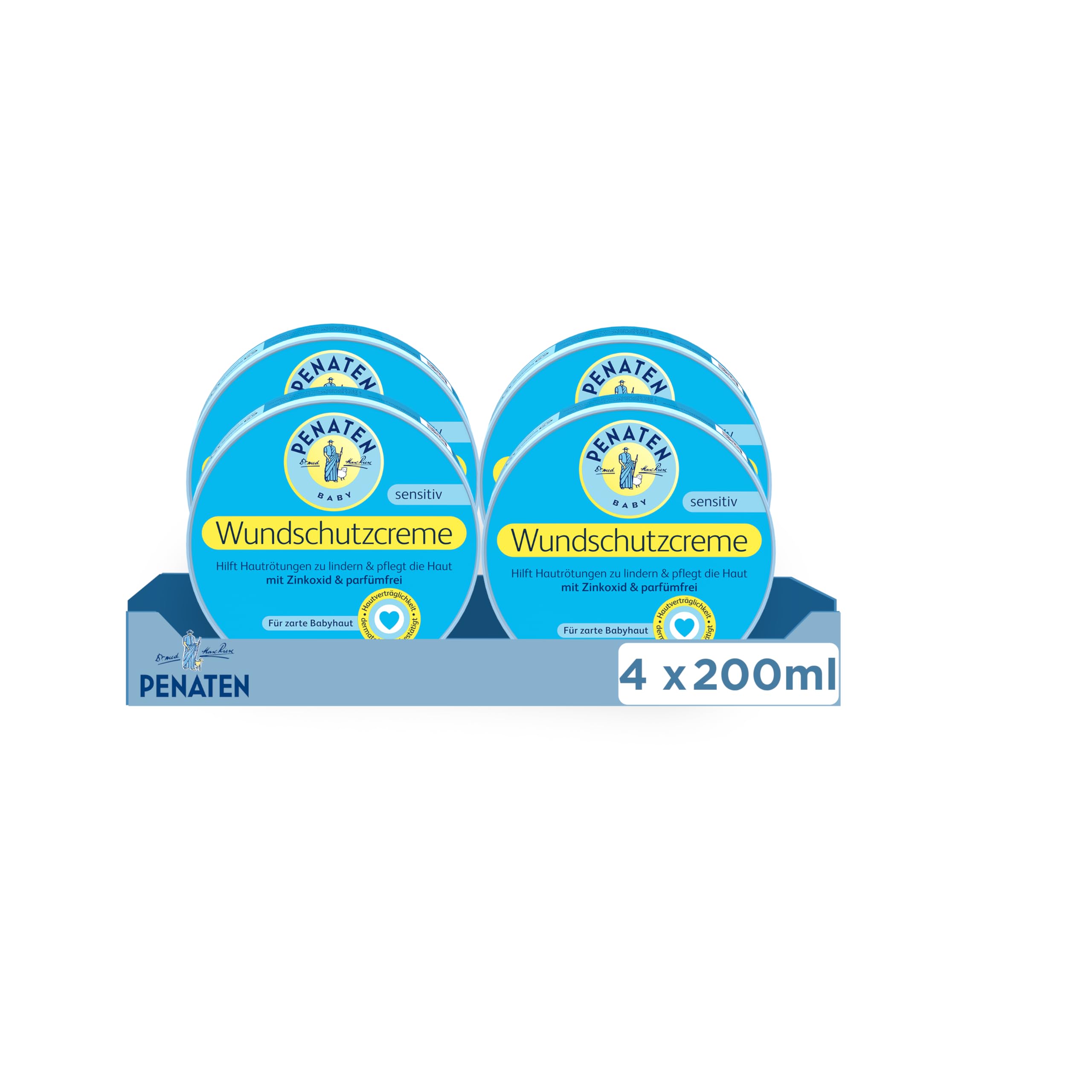 PENATEN Wundschutzcreme, beruhigende Baby Wundschutz Creme mit Zinkoxid für Schutz im Windelbereich (1 x 200ml) (Packung mit 4)