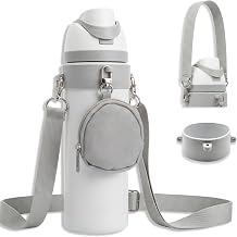 Gray Water Bottle Holder Carrier Strap Set Compatible with Owala Free Sip 16oz 24oz 32oz 40oz Sway Tumbler Crossbody Sling Accessories Adjustable Silicone Ring Pouch