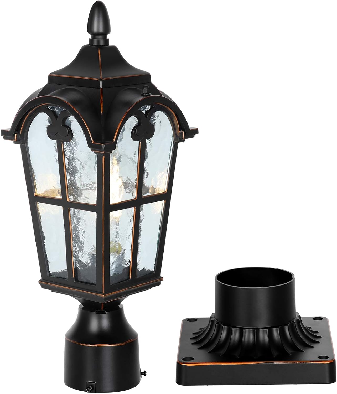 PARTPHONER Black Roman Outdoor Post Light with Pier Mount Base, Waterproof Pole Lantern Light Fixture, Exterior Lamp Post Lantern Head with Clear Glass Panels for Yard, Garden, Patio, Pathway