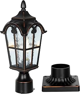 PARTPHONER Black Roman Outdoor Post Light with Pier Mount Base, Waterproof Pole Lantern Light Fixture, Exterior Lamp Post Lantern Head with Clear Glass Panels for Yard, Garden, Patio, Pathway