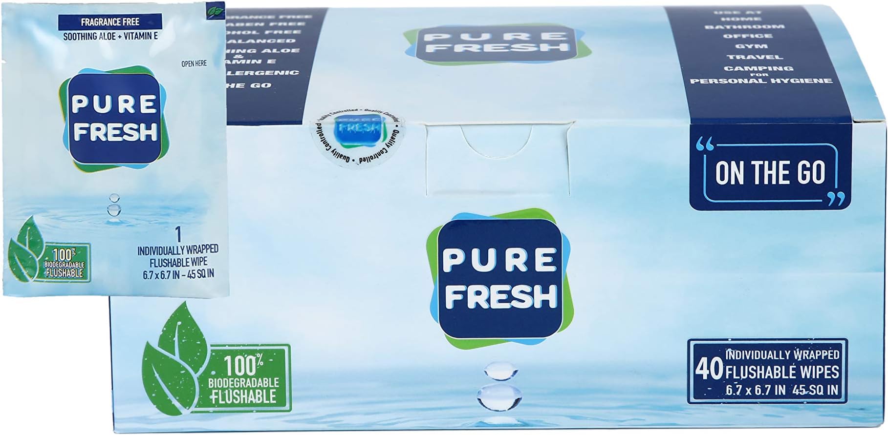 PureFresh Wet Wipes Flushable Individually Wrapped for Travel 40 Singles