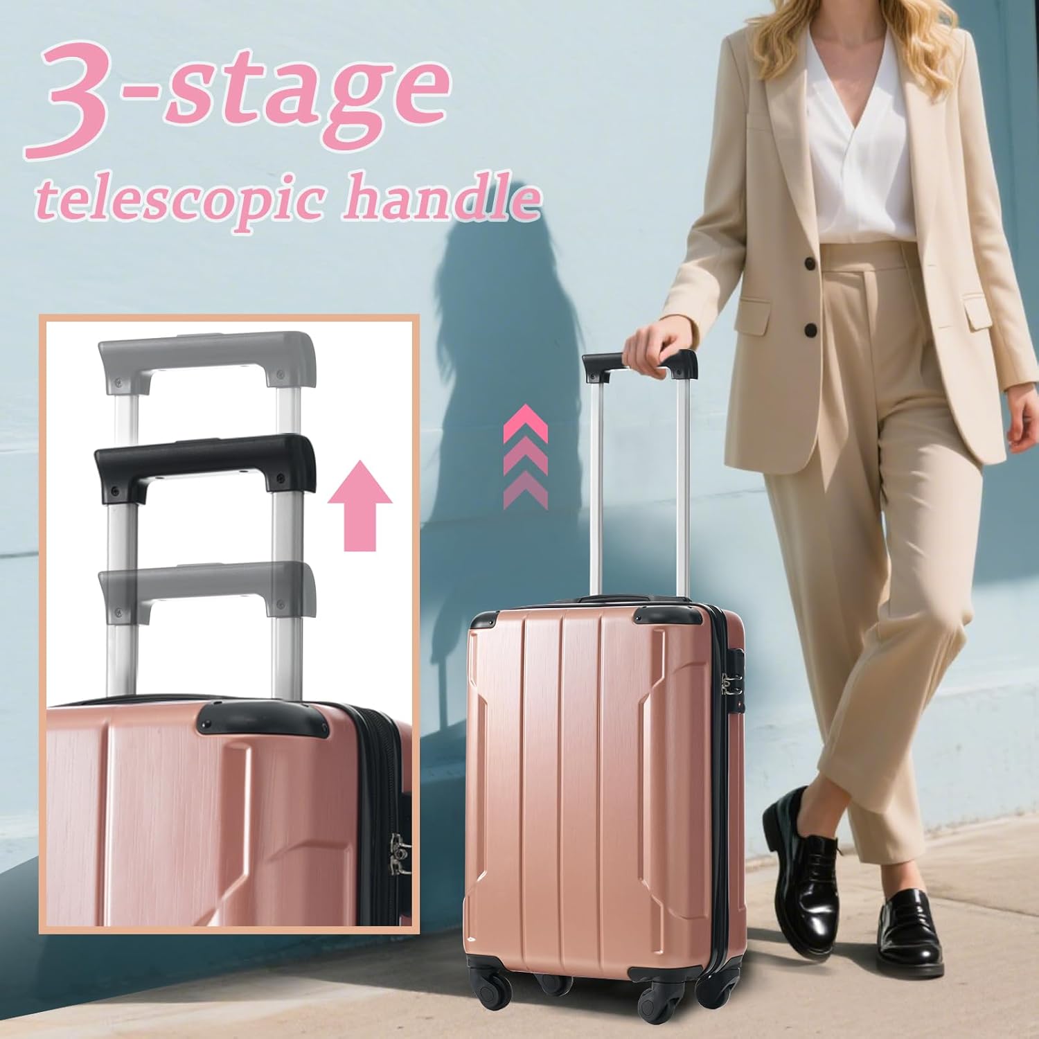 Merax 20Inch Carry on Luggage Set, Hardshell ABS Suitcase with Spinner Wheels, Built-in TSA Lock & 2 Packing Cubes, Airline Approved for Business Getaways Weekend Travel