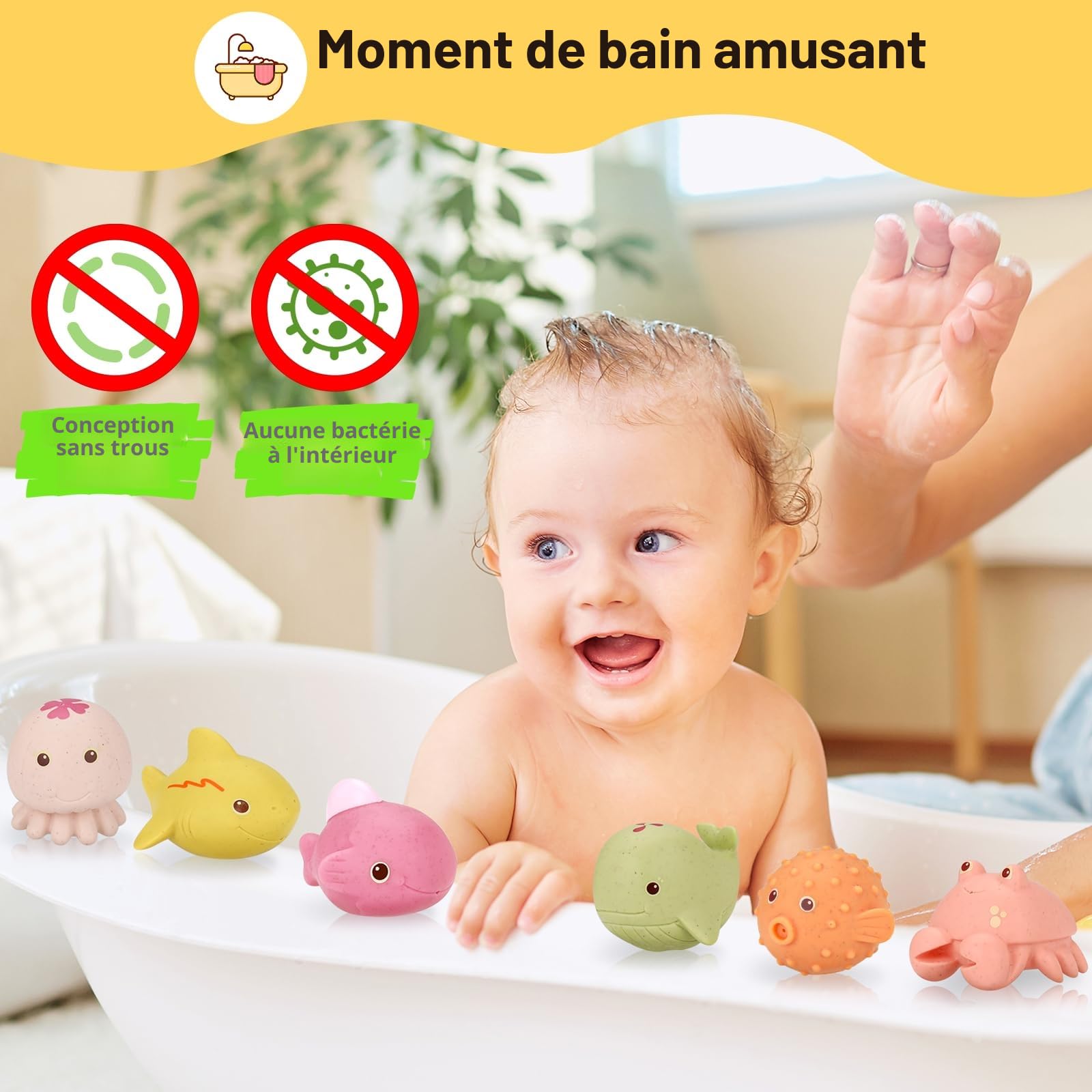 Jouets de Bain Bébé Anti-moisissures Lot de 6 sans Trous Coordinación œil-Main