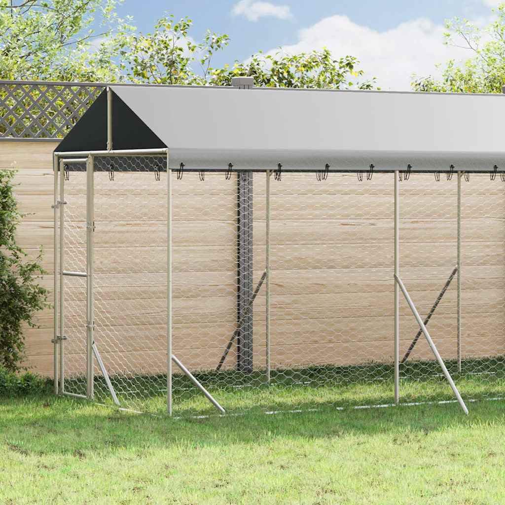 Perrera para perros con techo de acero galvanizado plateado, 2 x 10 x 2,5 m, resistente a la intemperie, plegable, con puerta con cierre, ideal para cachorros, jardín, camping, terraza y