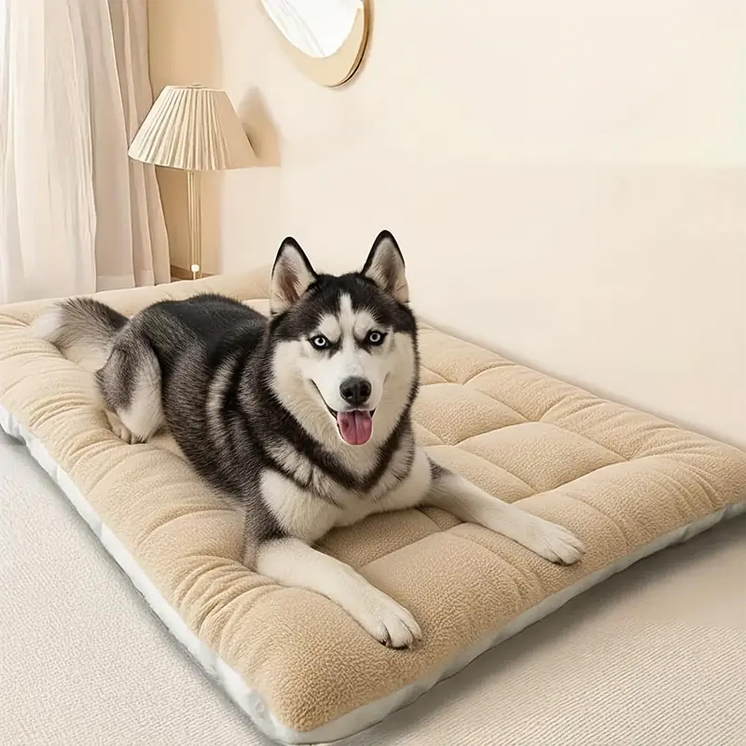 Wlian Dog Crate Bed - Washable Calming Dog Mattress with Anti-Slip Bottom, Comfortable Pet Pillow Cushion for Large Dogs, Beige, 60x40x5cm