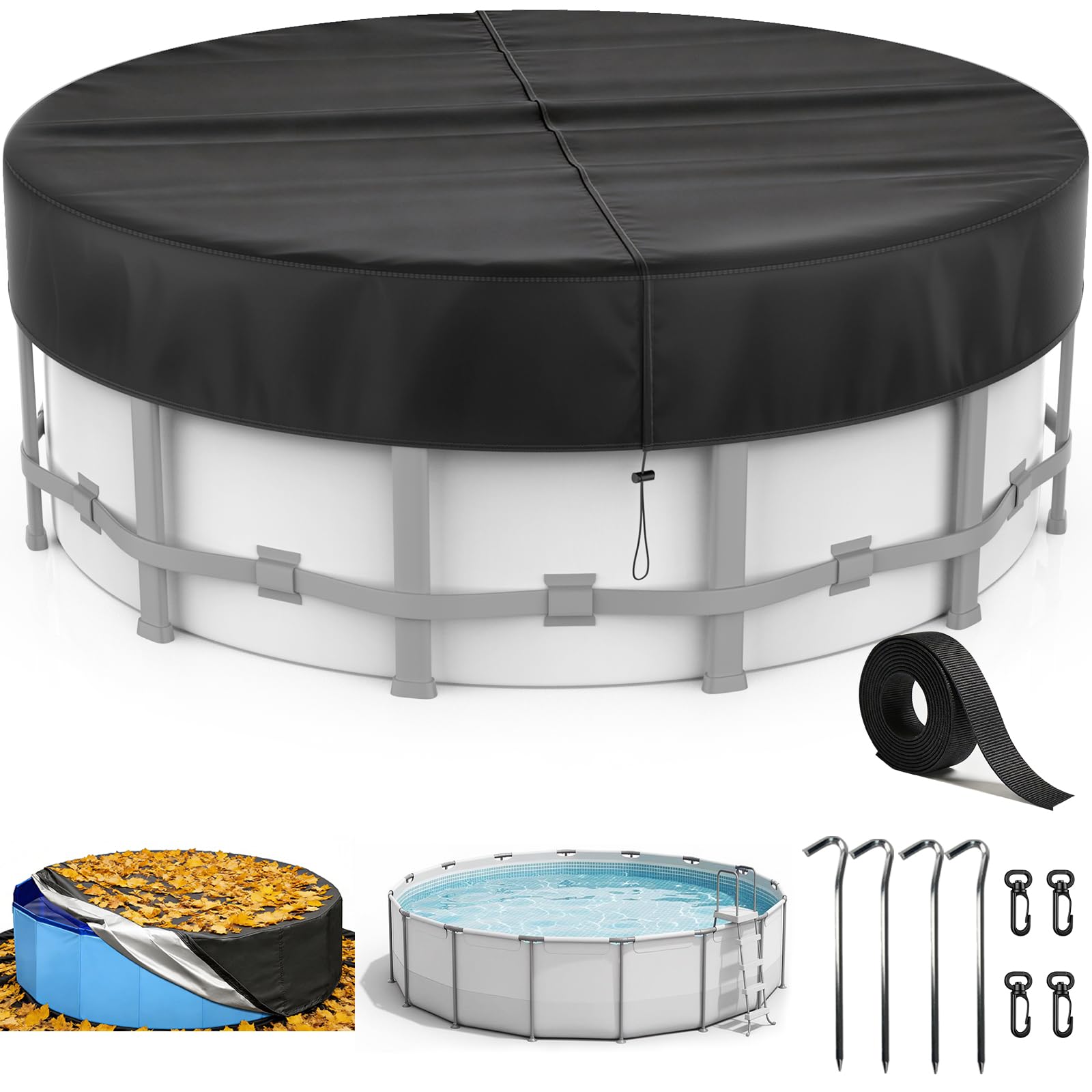 Poolabdeckung Runde Ø 304 Für Ø260-300cm Pools,Pool Abdeckplane mit Kordelzug & Erdankern, Schwimmbadabdeckplane mit UV-Schutz,Wetterfeste,Staubdicht,Staubdicht,Für Oberirdische Pools und Trampoline