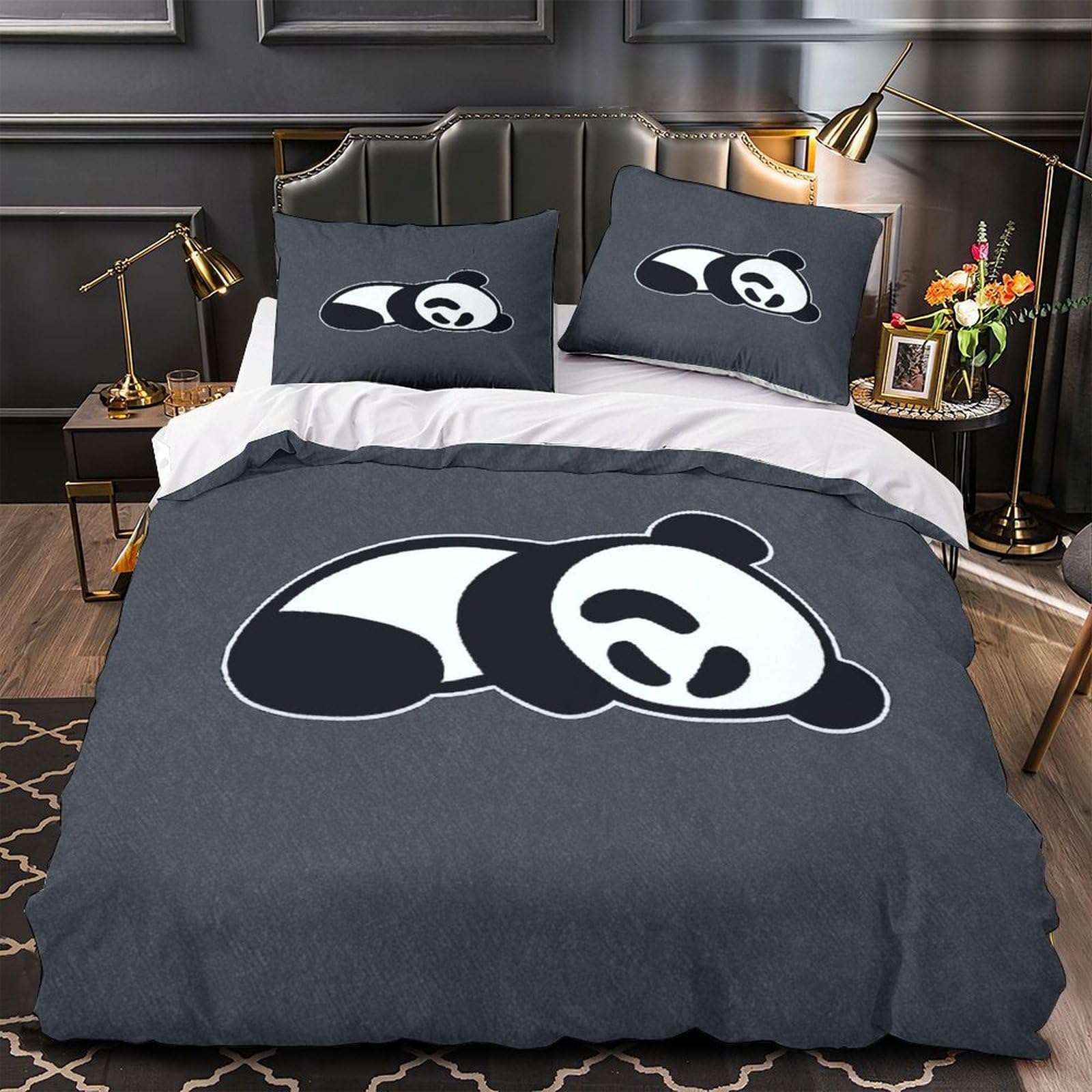 Parure de lit panda 3D housse de couette king 220x240cm microfbre