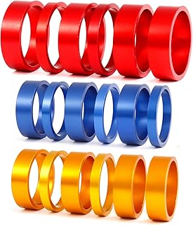Bicycle Headset Spacer,18 Pcs Bike Handlebar Stem Spacers Threadless Aluminum Alloy Headset Stem Spacer Set Fit 1 1/8-Inch Stem for MTB BMX Mountain Road Bikes Cycling 2MM 5MM 10MM