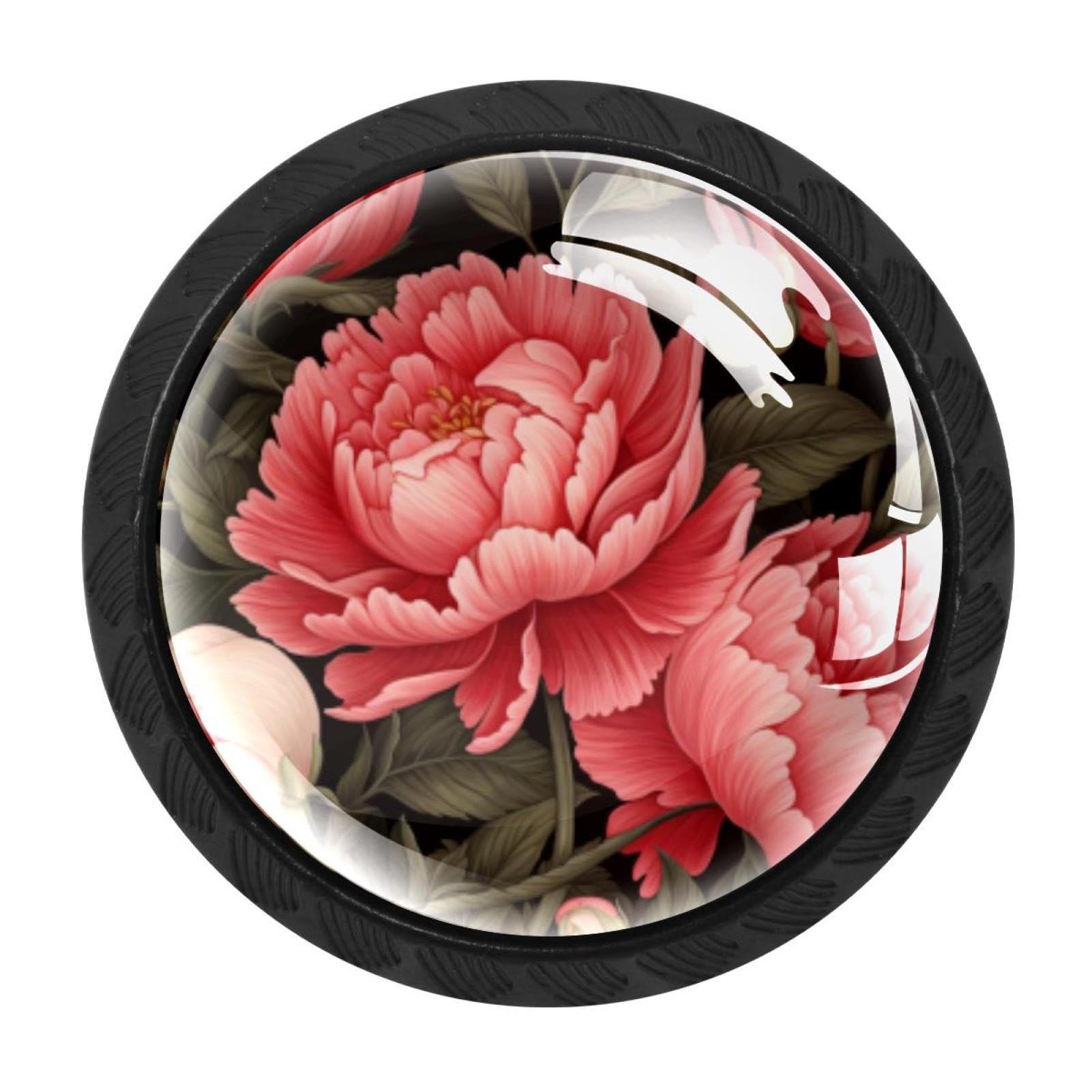 CHENZZZZ Peony Drawer Knobs Pull Handle Crystal Glass Circle Shape Cabinet Drawer Pulls Cupboard Knobs with Screws for Kitchen Cupboard Dresser Wardrobe etc