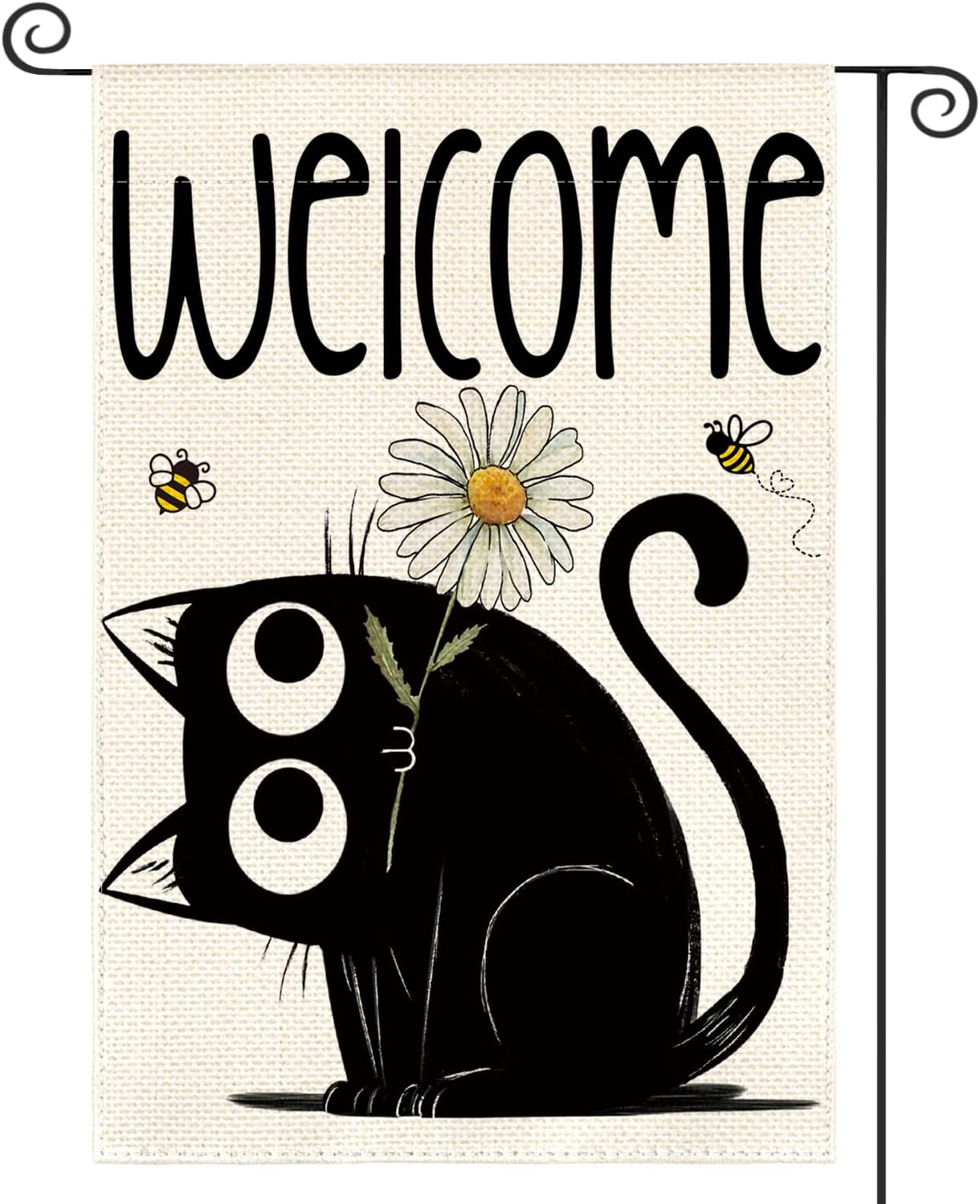 AVOIN colorlife Black Cat Spring Summer Garden Flag 12x18 Inch Double Sided Outside, Seasonal Daisy Welcome Yard Outdoor Flag