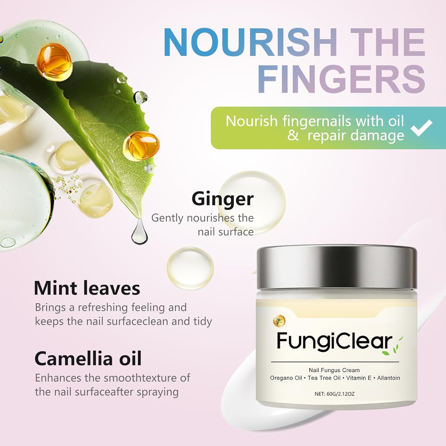 Nail Care Cream,Phrena Toenail Nail Repair for Damaged,Natural Formula with Tea Tree Oil, Oregano Oil,Vitamin E & Allantoin,60ml/2.03fl.oz