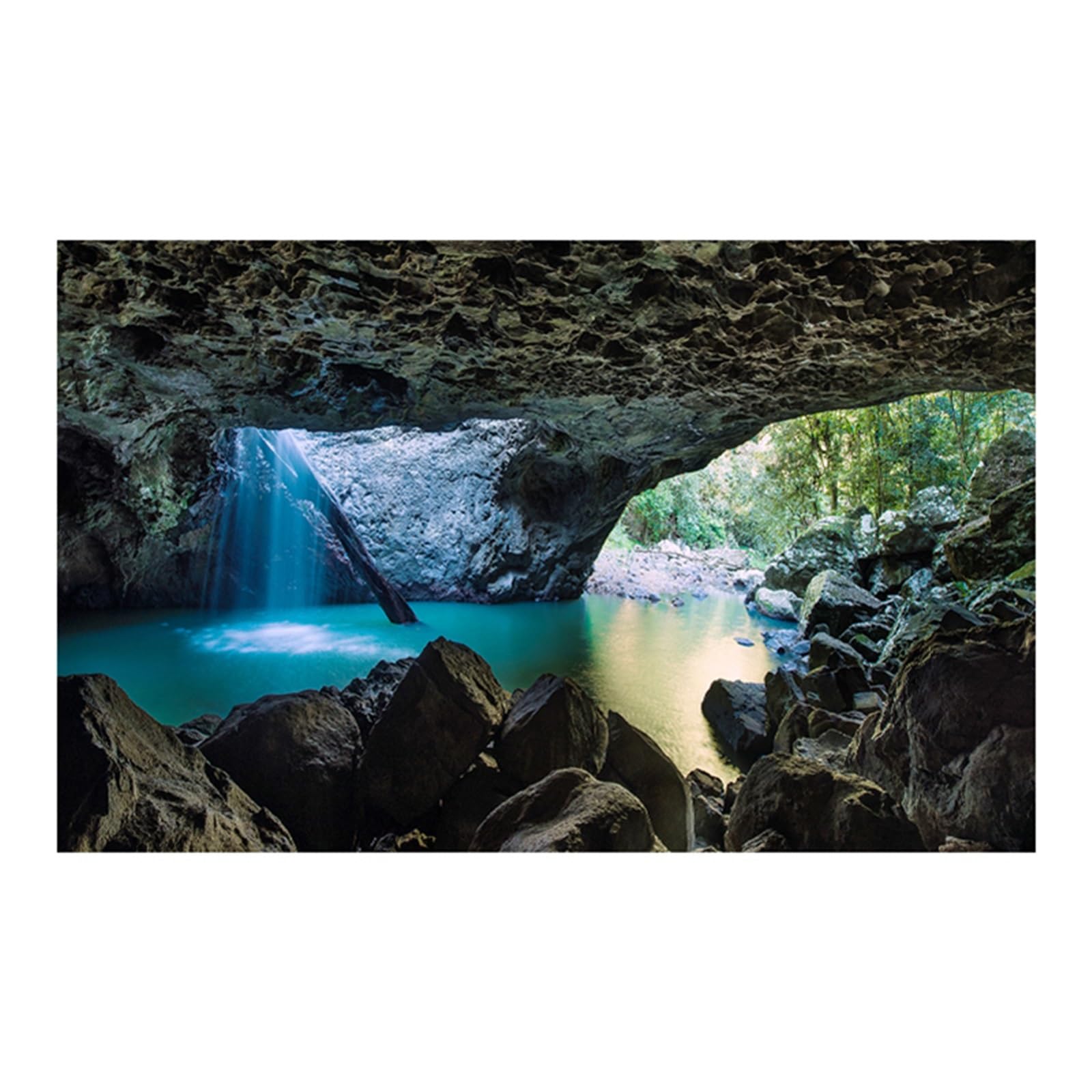 Decoración de pecera con Efecto 3D | Fondo de pantalla de impresión HD de paisaje de cueva, telón de fondo de pecera, accesorios de acuario de PVC(Black,50x100cm)