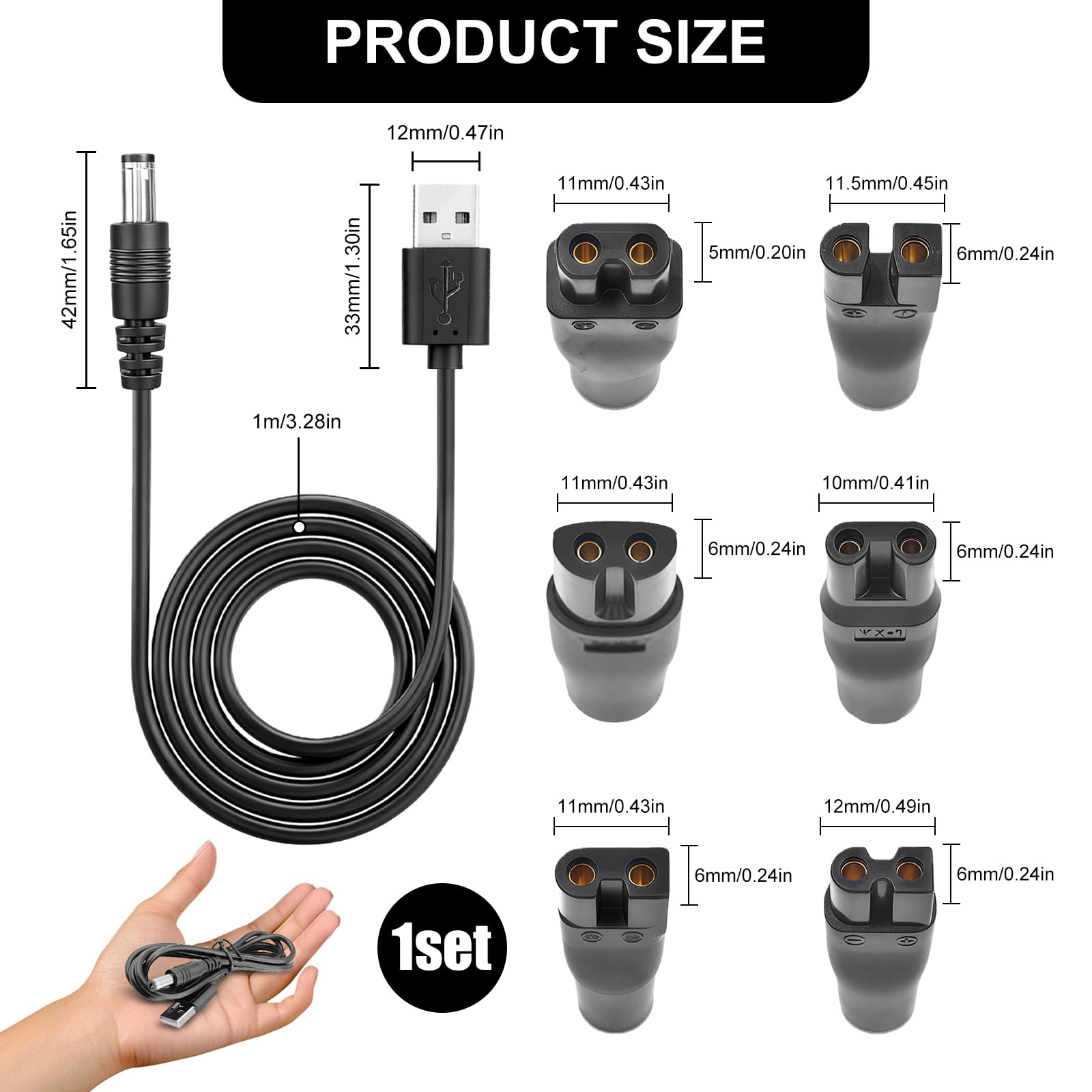 Flintronic Uniwersalny przewód USB, kabel ładujący 5V z 6 złączami, zasilacz ładowarka do Philips Norelco 7000/5000/3000/QT/QS/AT/PT/QG/BG/HQ/RQ/XL/XLCC/X/HS/QC Seria, kabel do golarki