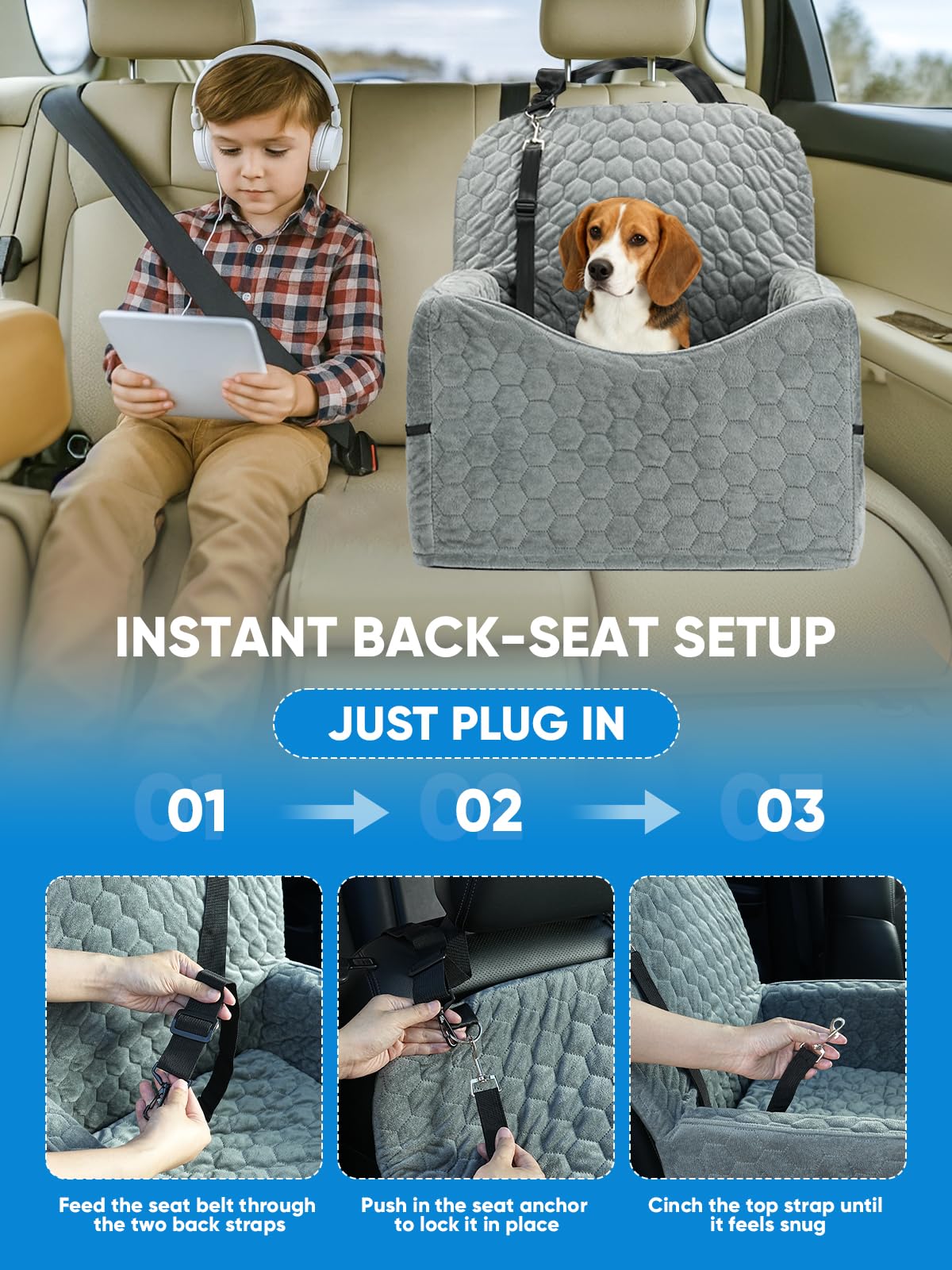 Dog Car Seat for Small/Medium Pets, Adjustable Booster Seat with Safety Leash, Washable Cover & Storage Pockets (Up to 35 lbs, Gray) - image 6