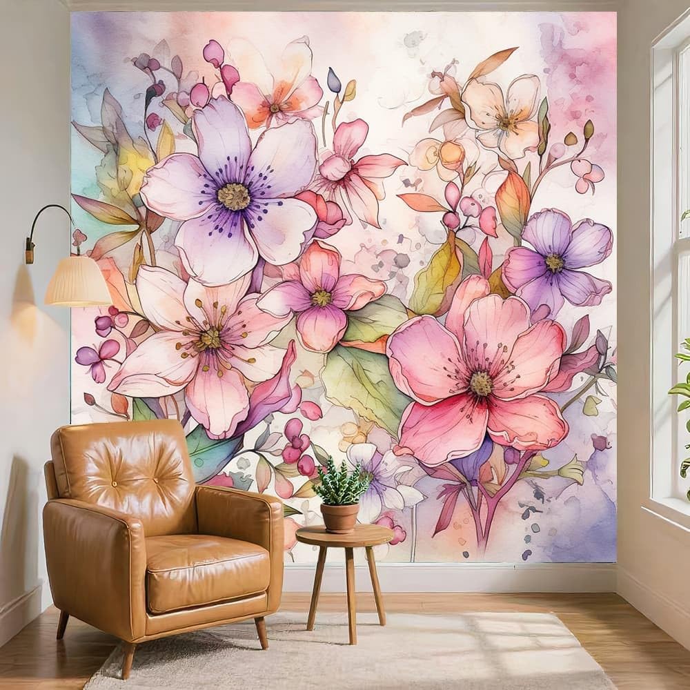 Sypialnia Panoramiczna tapeta 3D Akwarela kwiatowy wzór 350x256 cm różowa tapeta ścienna z włókniny do salonu Sofa TV dekoracja tła, konfigurowalny duży rozmiar