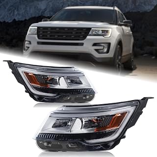 Duolctrams Pair W/O LED Module Chrome Bezel LED Headlights Assembly Compatible with 2016-2019 Ford Explorer Sport/Limited/XLT/Platinum 7-PIN FB5-Z130-08N FB5-Z130-08B FO2518130