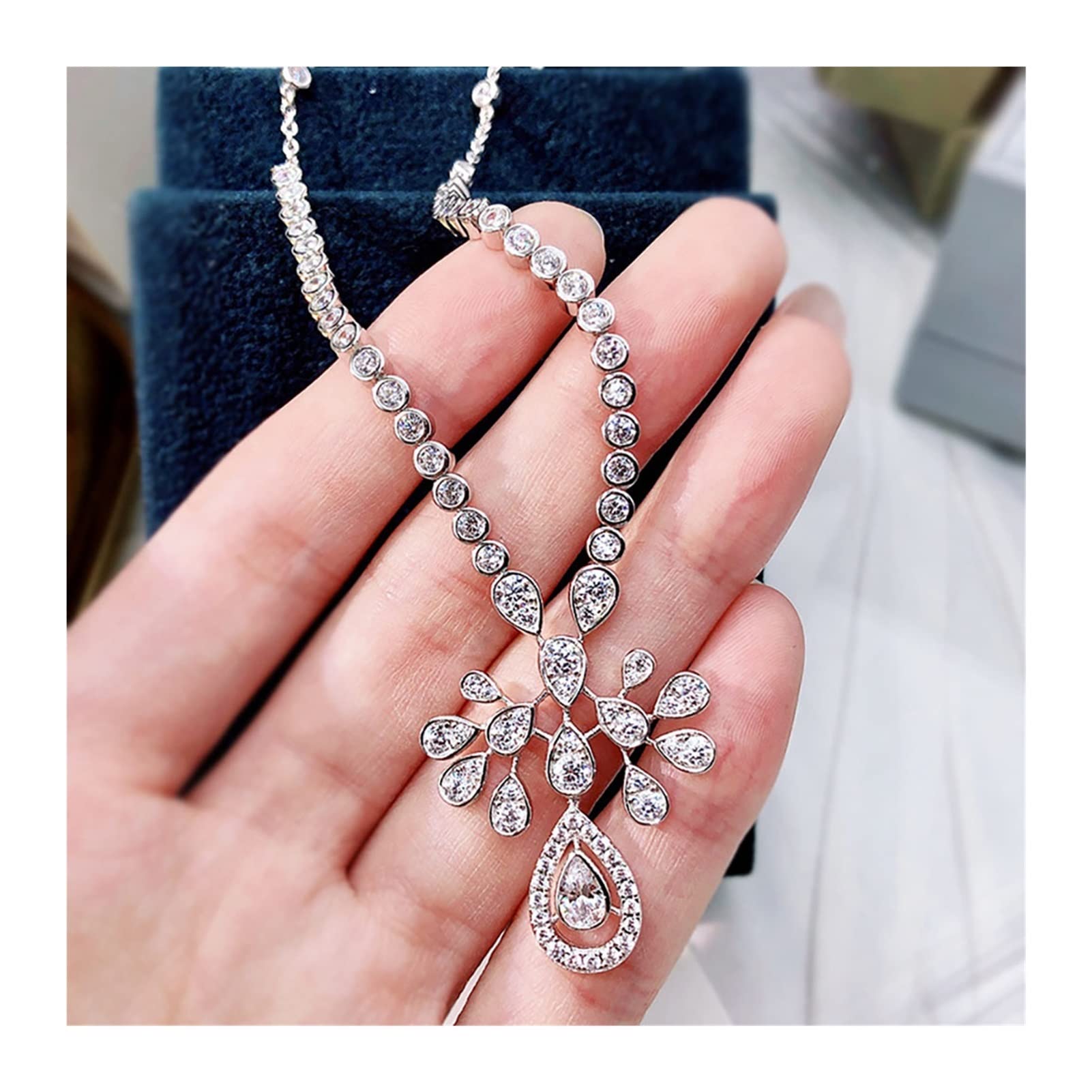 Collares para mujer Nuevos juegos de joyas de compromiso de boda de plata esterlina 925 de lujo for novia Charms Lab Diamond Hangling Pendientes Collar Regalo cumplir