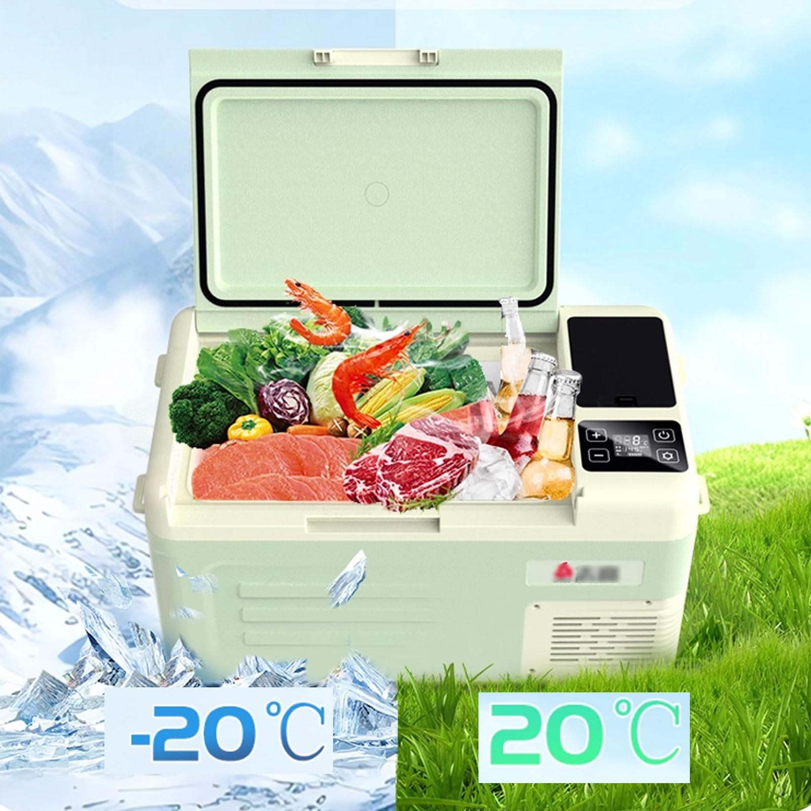 Frigo Macchina Mini Frigo Portatile Frigorifero Da Campeggio Bassi A 45 DB 12V/24V Maniglia E Portabicchieri Incassati 10L/16L/22L/28L, -20℃ A +20℃(60 * 32.2 * 41.2cm)