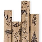 RUSPEPA Christmas Wrapping Paper, Kraft Paper - Red and Black Christmas Designs - 4 Rolls - 30 inches x 10 feet per Roll