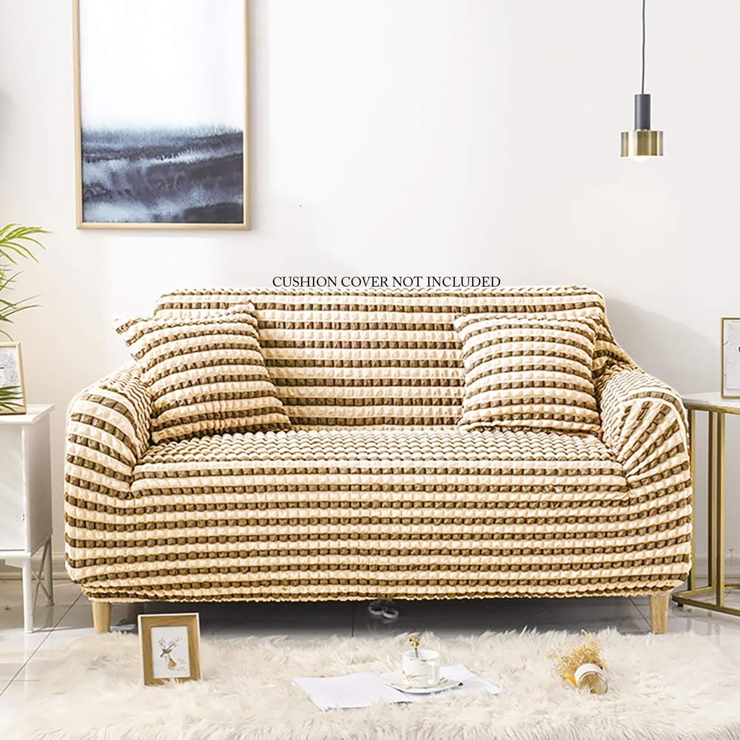 House of Quirk Stretch 280 GSM Turkish Bubble Sofa Slipcover, Durable Washable Universal Four Seater High Elastic Furniture Protector (Beige Stripe, 230-300cm) (B0CH19YTYT) Amazon Price History, Amazon Price Tracker
