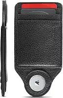 Carteira masculina AirTag fina sem volume para homens, couro PU de grão profundo - porta-cartões AirTag mais fino do mundo (preto), Preto, Minimalista